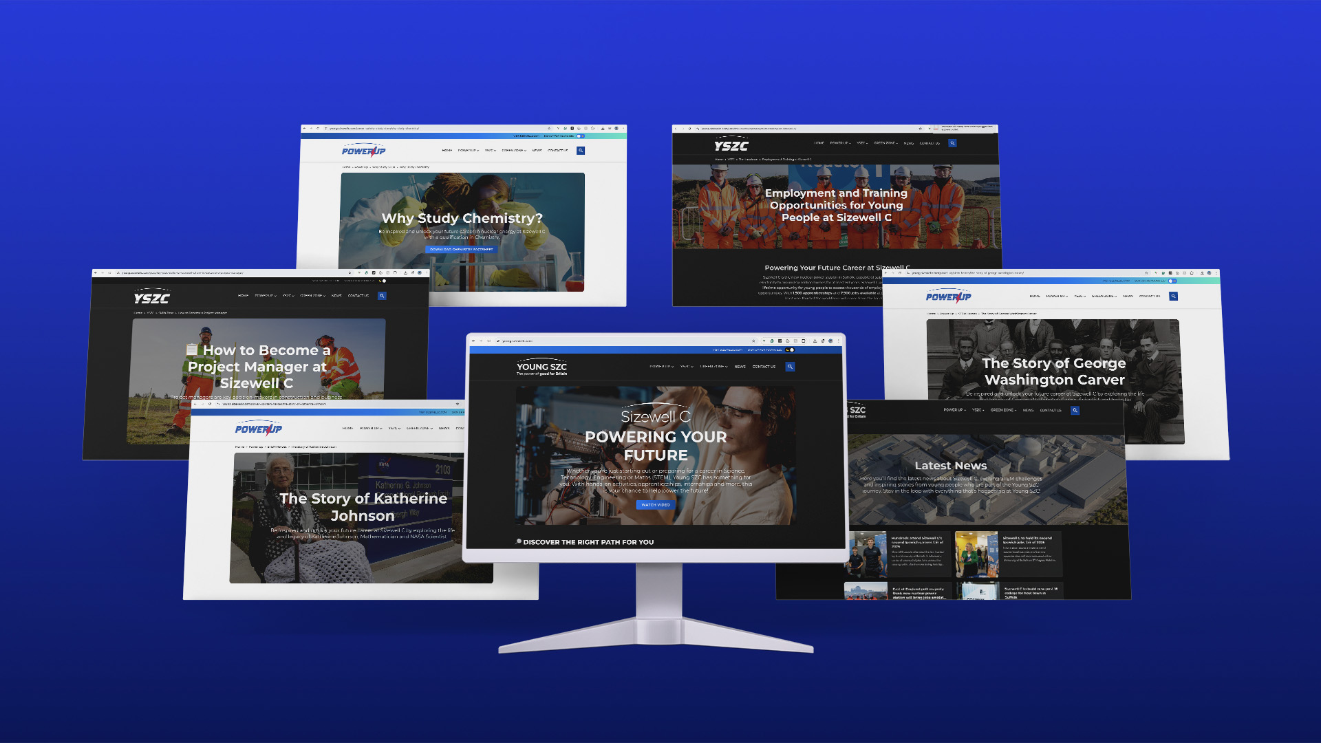 Young SZC internal web pages on desktop screens