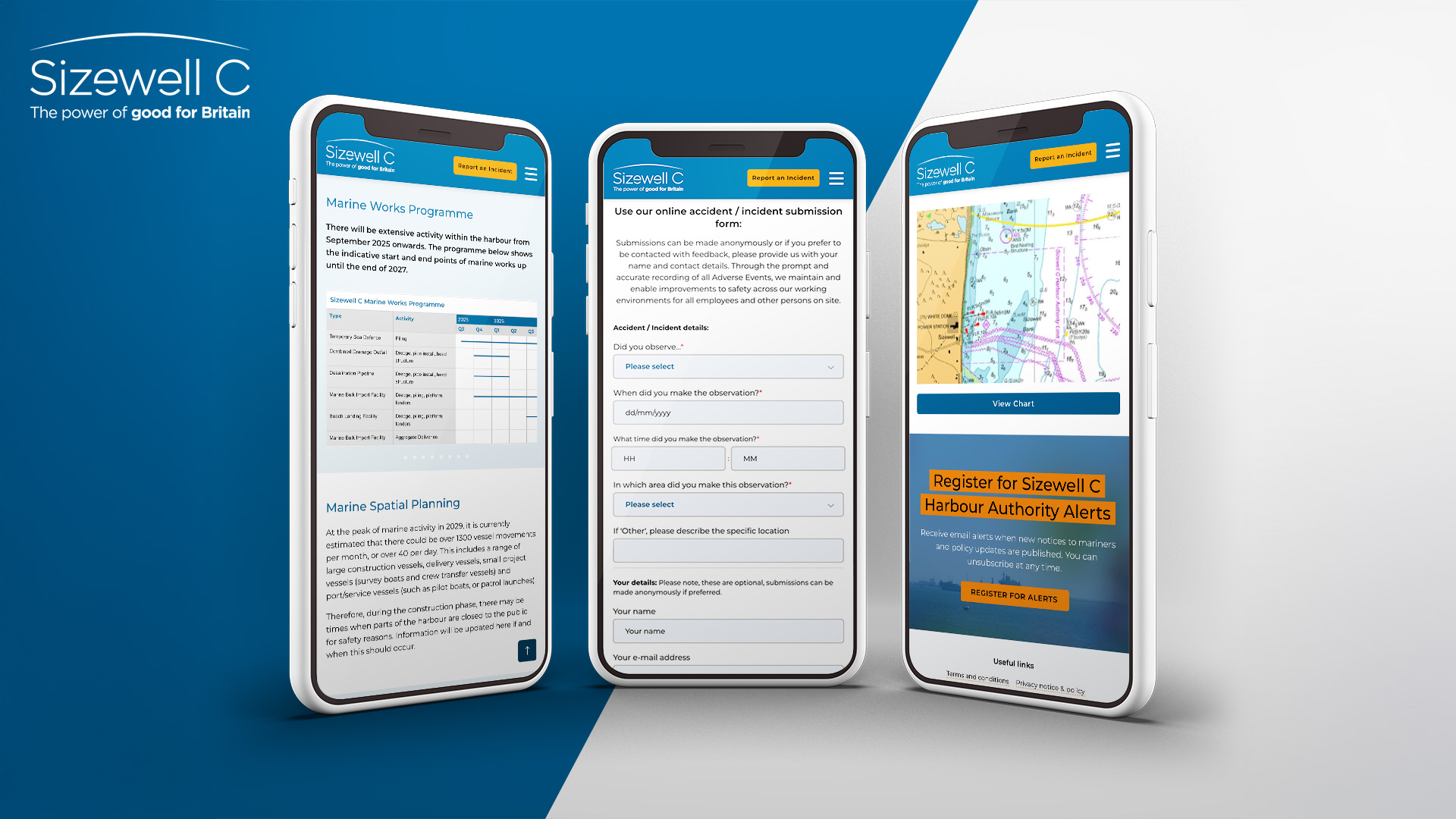 SZC Harbour Authority responsive web pages on smartphone