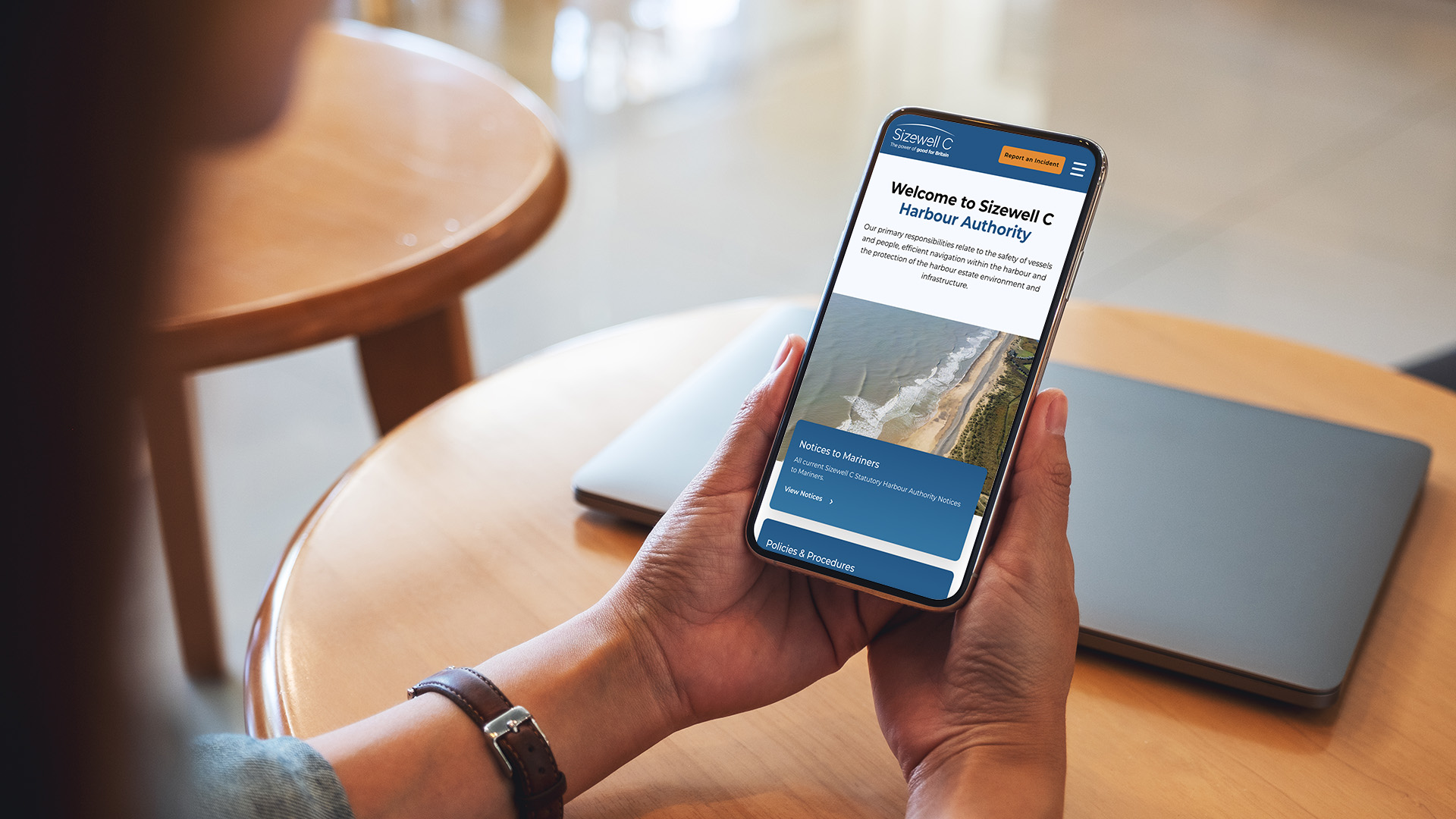 Sizewell C Harbour Authority website being viewed on a mobile device